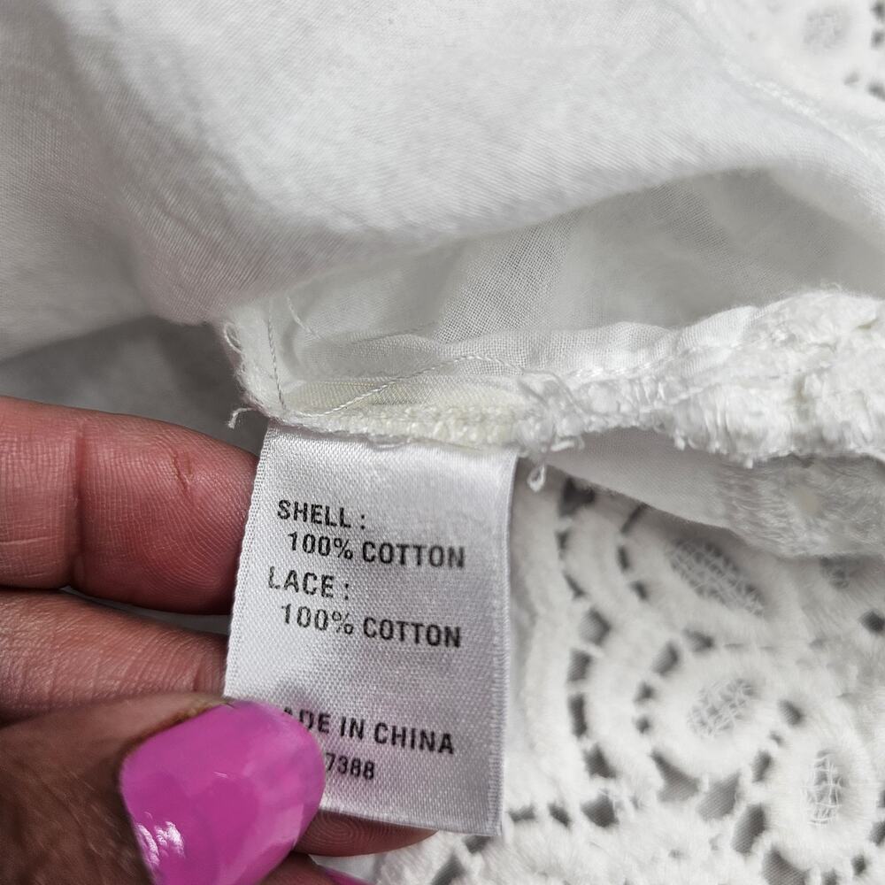 Madewell White Lace Hem Blouse Women's Size Xl Cap Sleeves Dainty Cottage Praire - Picture 7 of 9